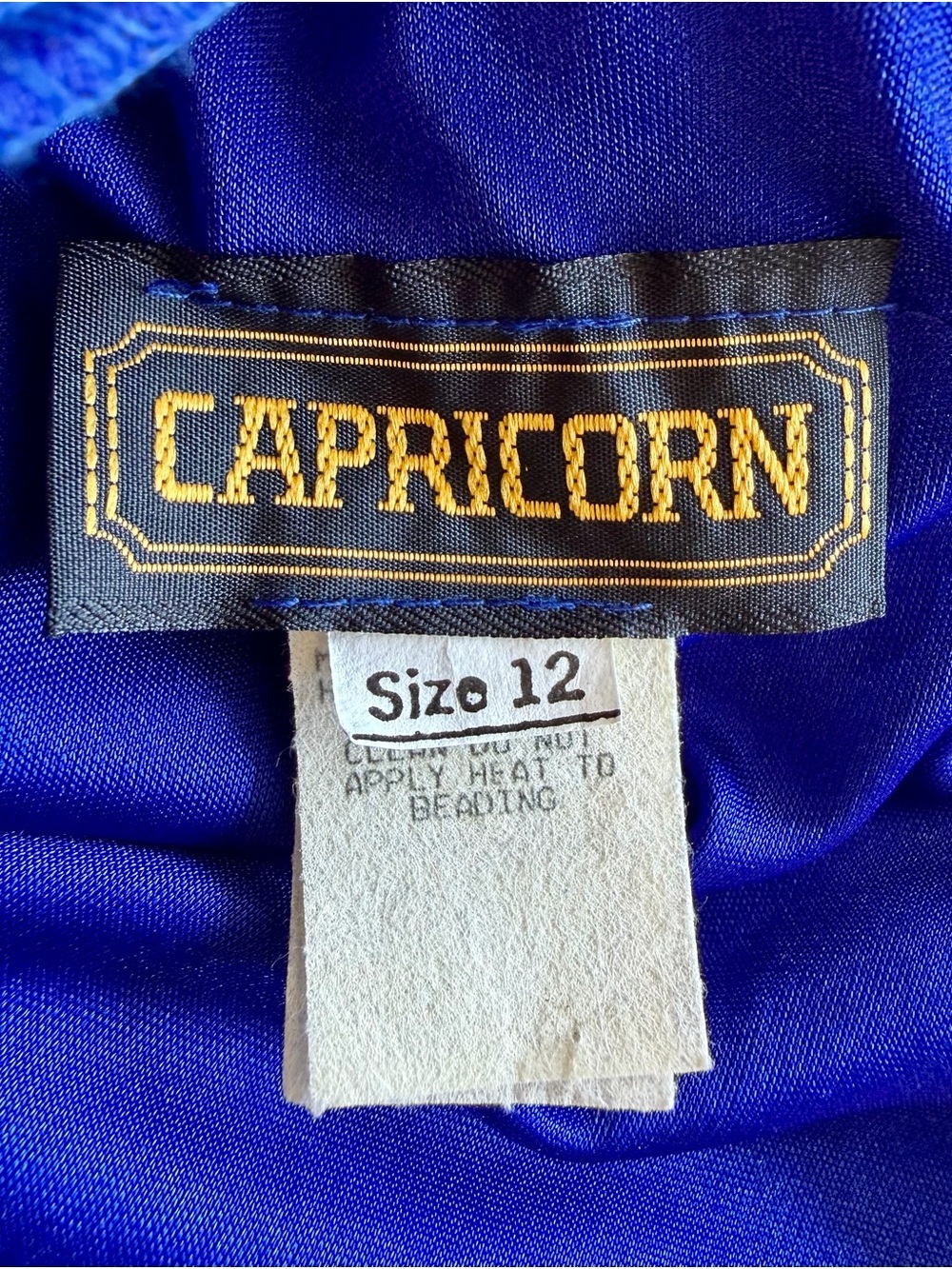 Vintage Capricorn Cobalt Blue Beaded Draped Midi Dress Sz 12 USA - Picture 8 of 16